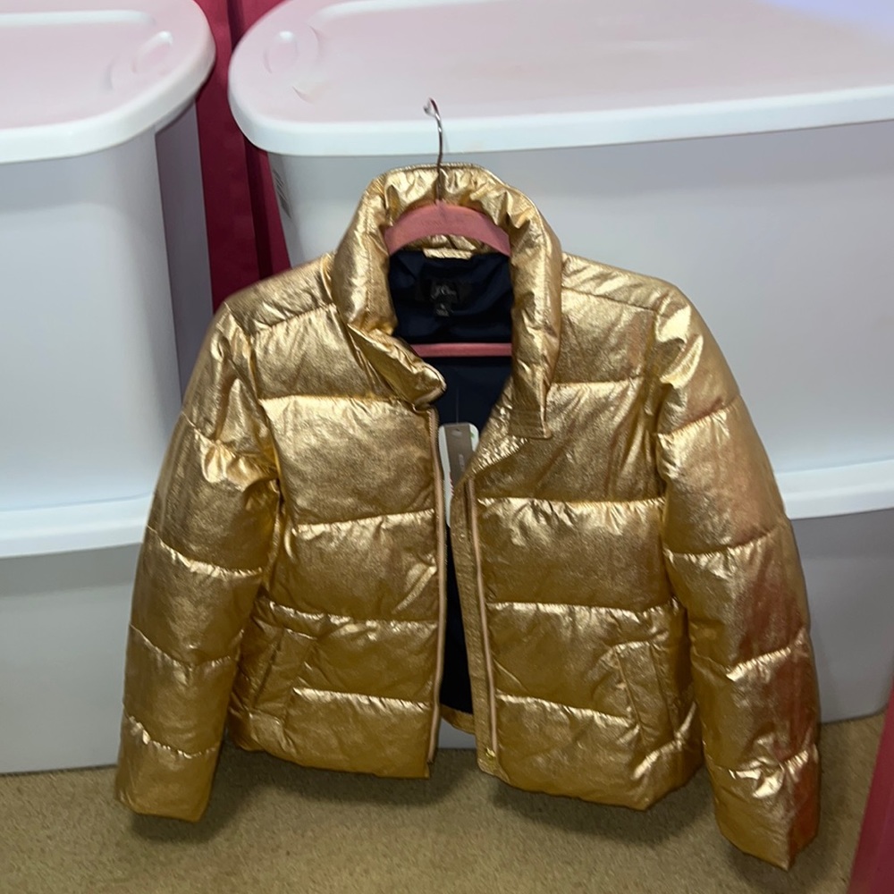 Metallic Gold Puffer Jacket.